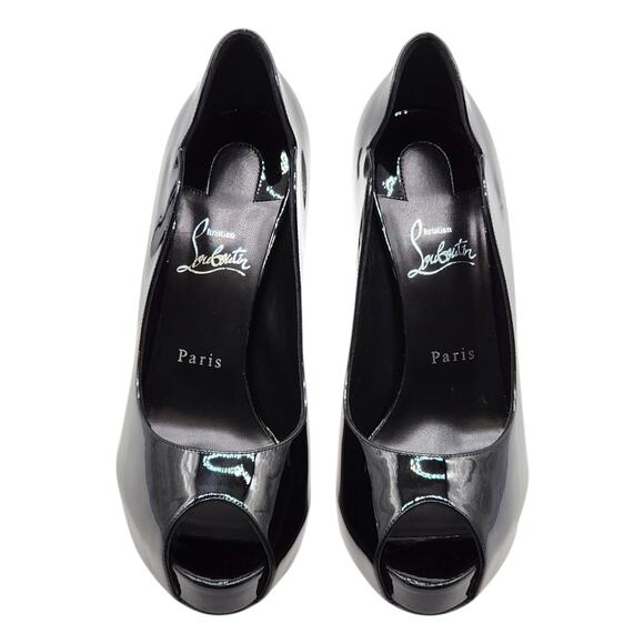 Christian Louboutin Hot Chick Alta Open Toe Leather Pumps Black EU 40 US 9.5 New - Picture 4 of 8